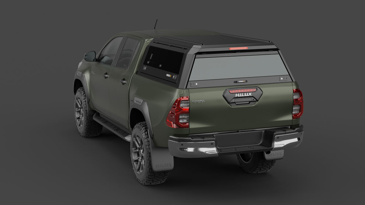 Toyota HiLux N80 aluminium ute canopy – with sliding dog windows
